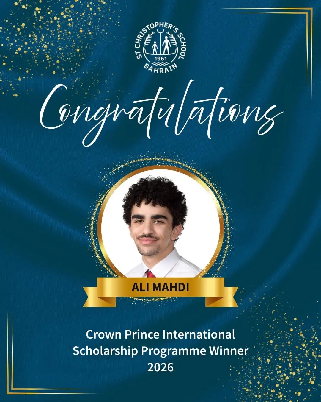 Ali Mahadi Crown prince Scholarship Winner 2026 from St Christopher's SchoolImage,,,Optimized