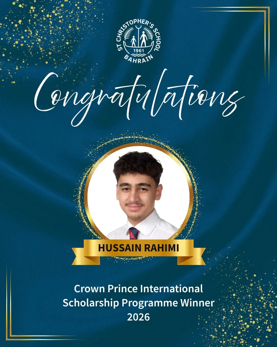 Hussain Rahimi Crown prince Scholarship Winner 2026 from St Christopher's SchoolImage,,,Optimized