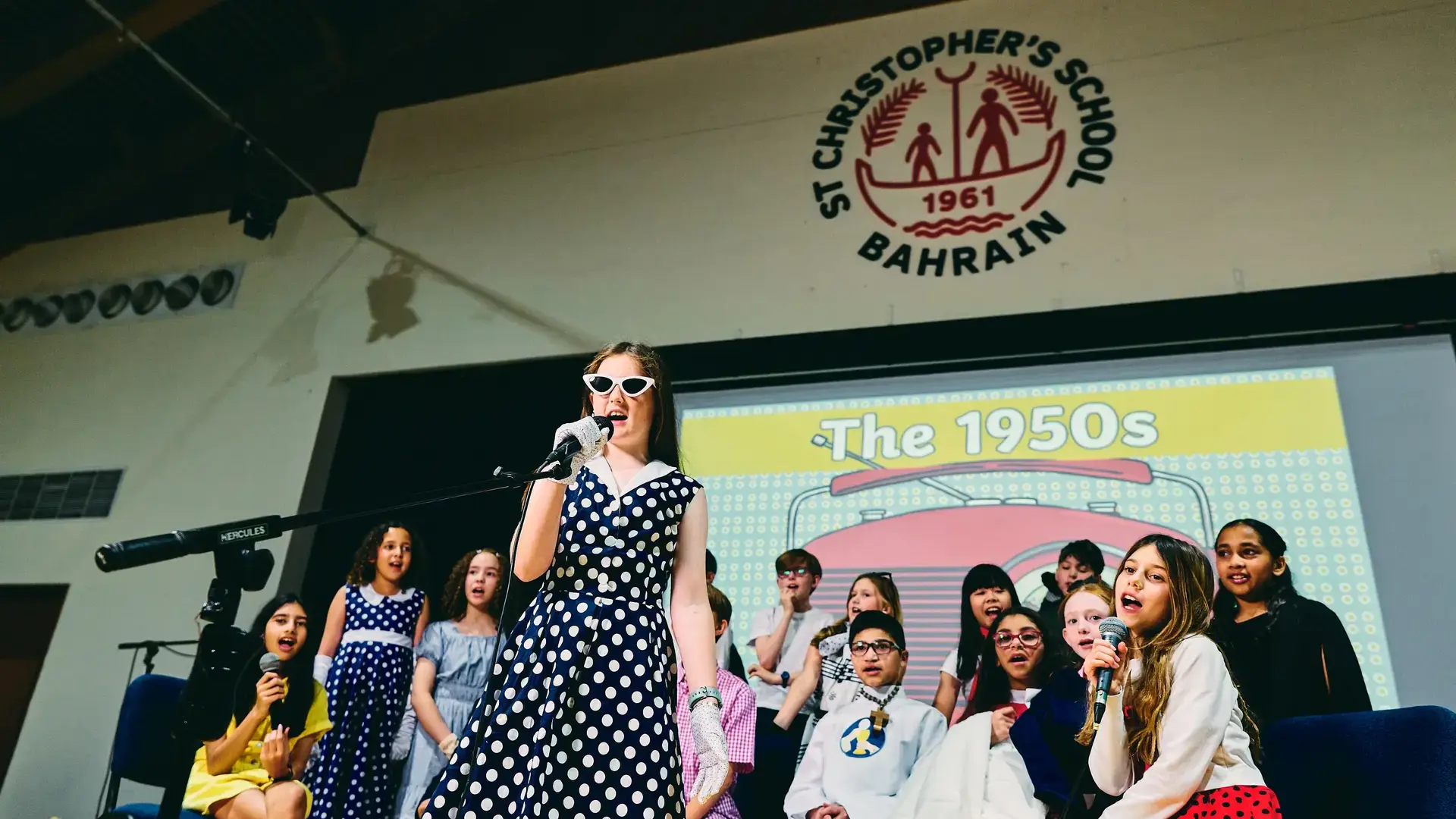 Students performing in play