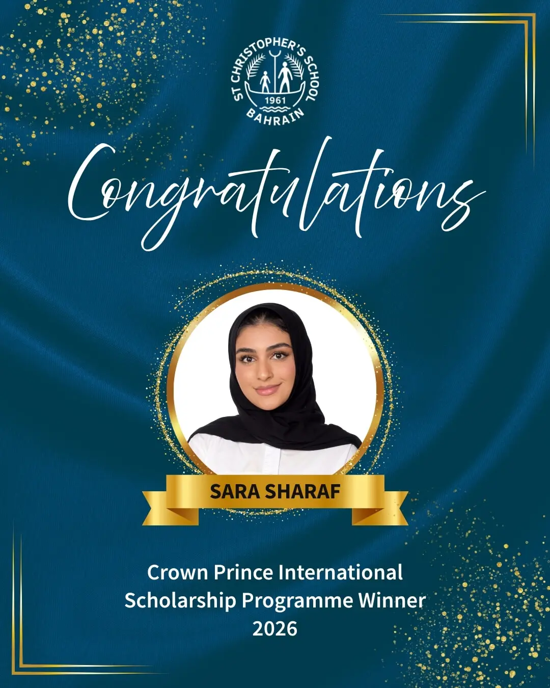 Sara Sharaf Crown prince Scholarship Winner 2026 from St Christopher's SchoolImage,,,Optimized