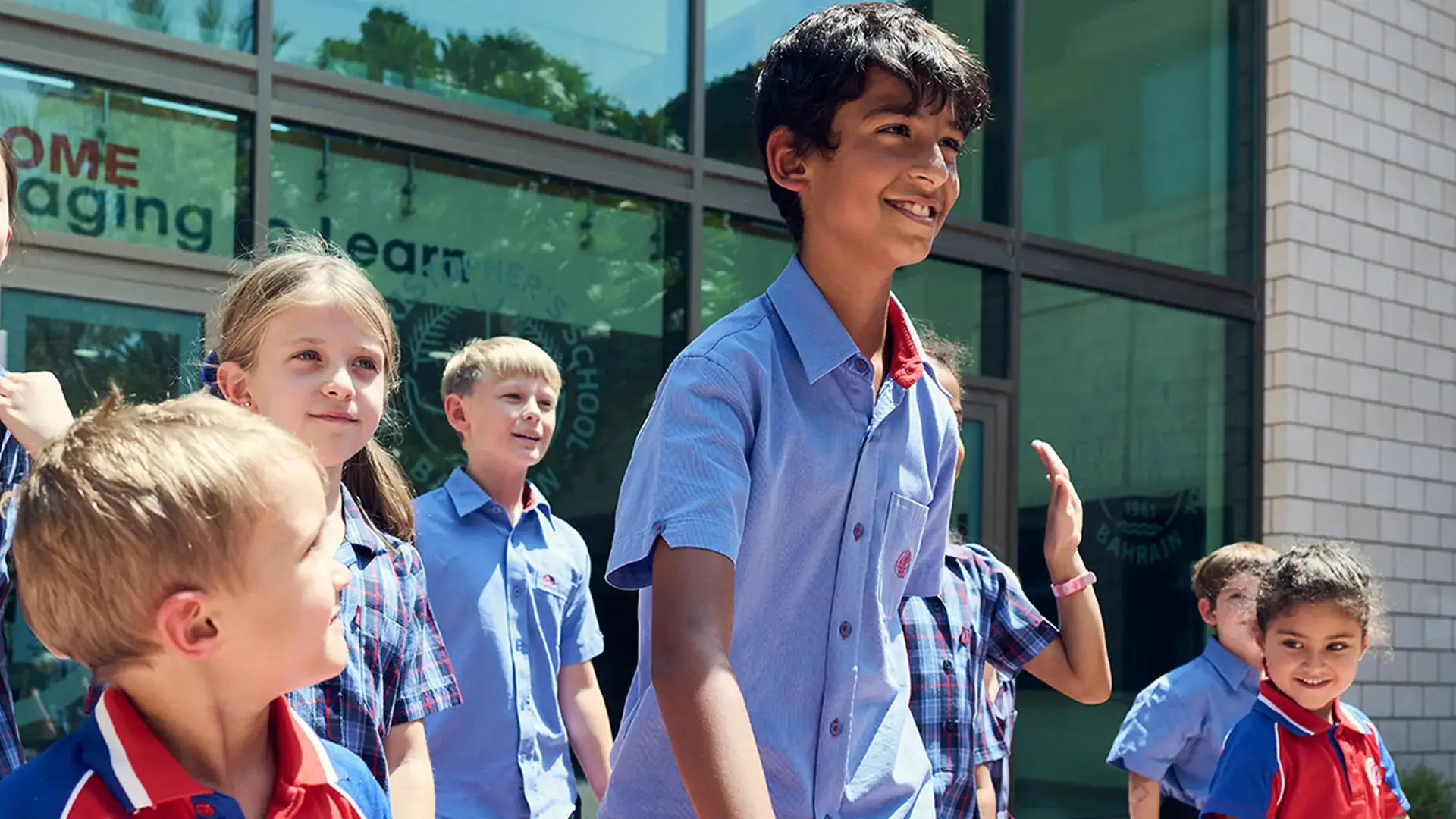 Students outside school doors